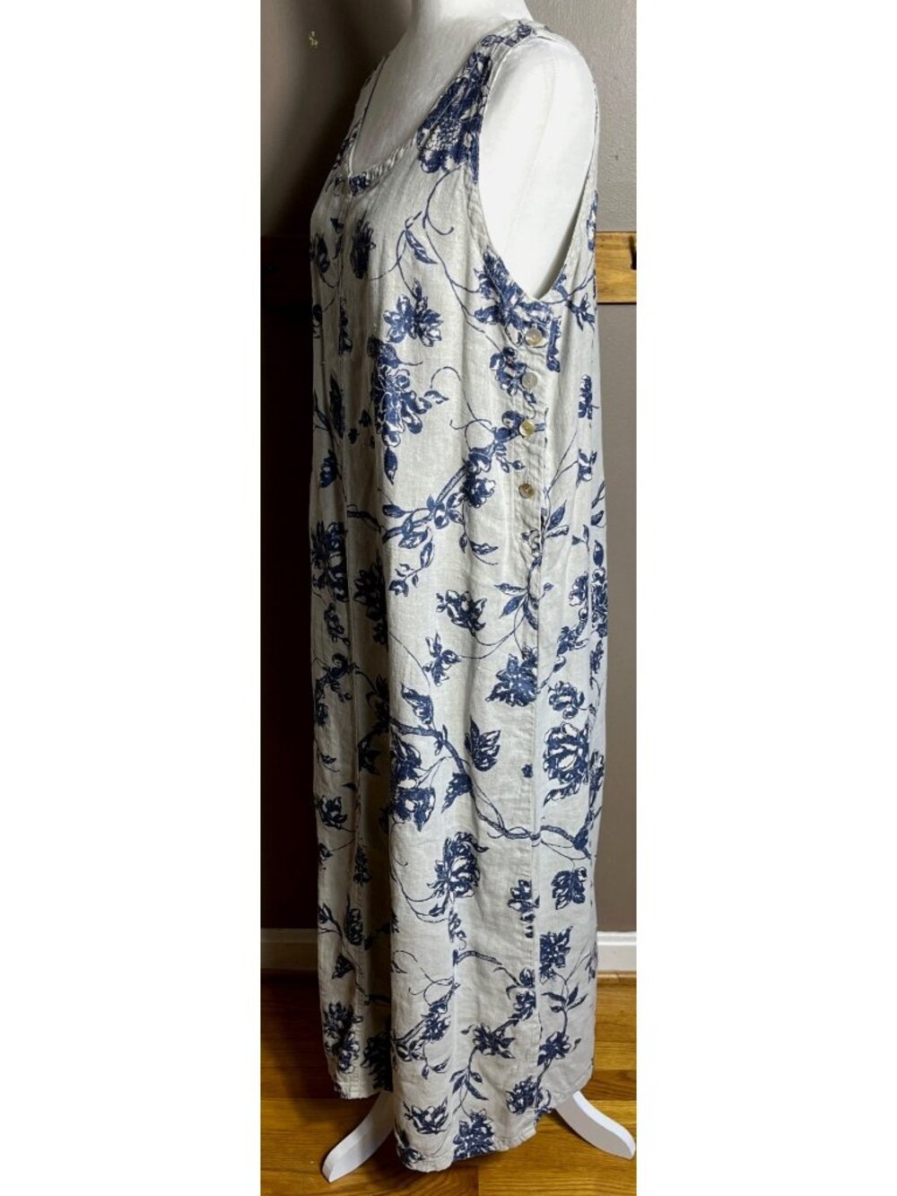 Vtg Garron Heavy Linen Dress Tank Jumper Column Floral Coastal Grandma Garden L - Picture 4 of 13